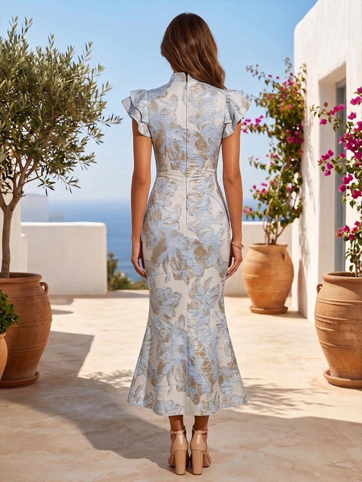 Jacquard Mermaid High Neck Ruched elegent Evening Dresses