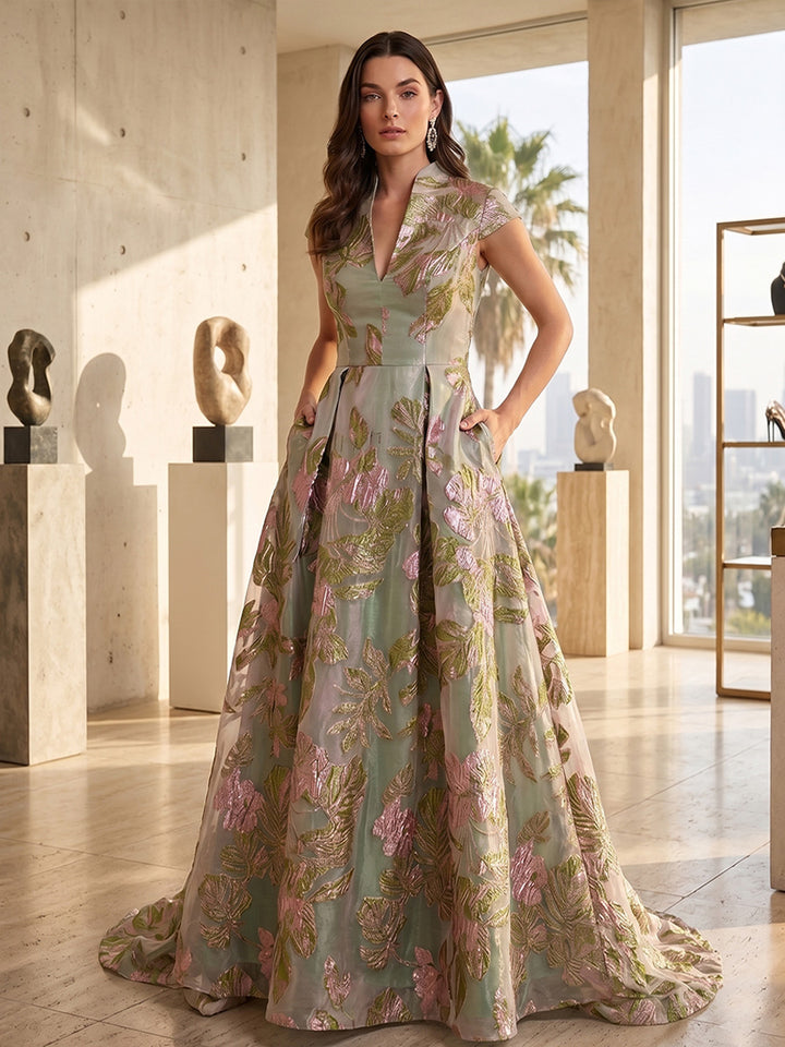 Jacquard A Line V Neck Ruched elegent Mother of the Bride Dresses for Women