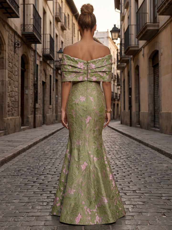 Jacquard Mermaid Off the Shoulder Ruched elegent Evening Dresses