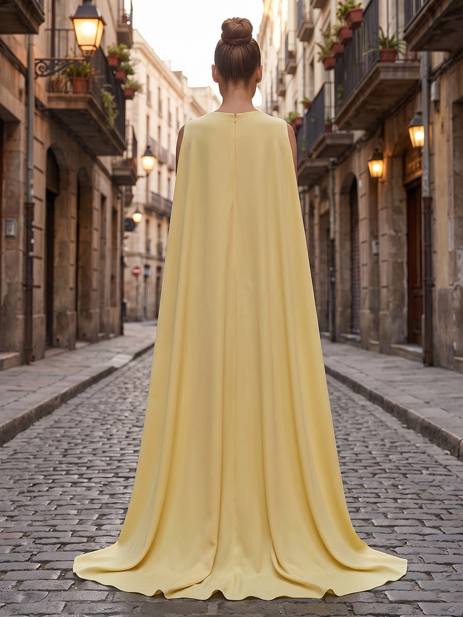 Sequin Floral Sheath Scoop Neck Cape elegent Evening Dresses