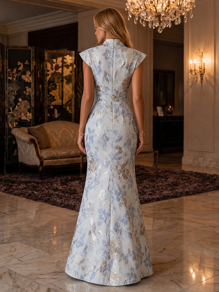 Jacquard Mermaid V Neck Ruched elegent Evening Dresses for Women