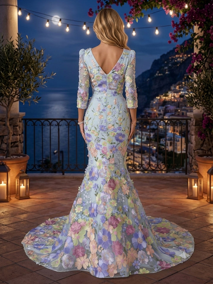 Embroidery Mermaid V Neck Ruched elegent Evening Dresses for Women