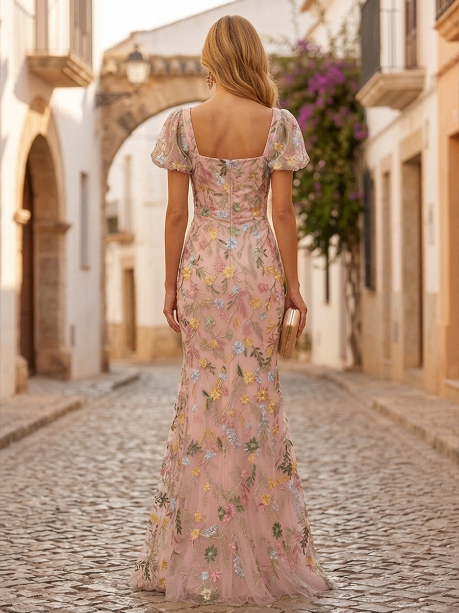 Lace Appliques Mermaid Square Neck Ruched elegent Evening Dresses