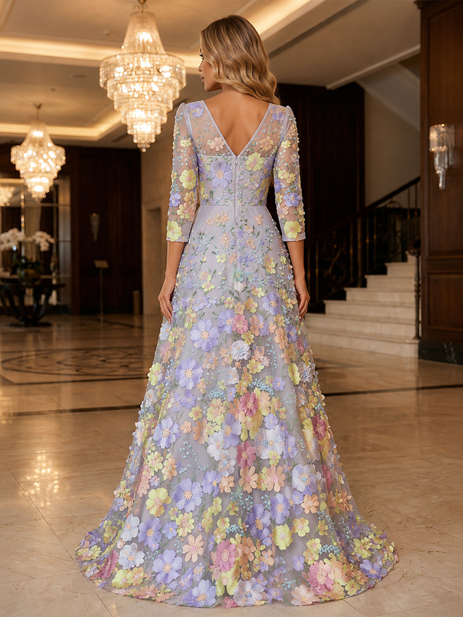 Embroidery A Line V Neck Ruched elegent Evening Dresses
