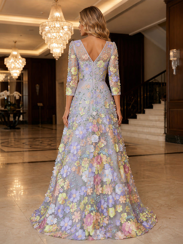 Embroidery A Line V Neck Ruched elegent Evening Dresses