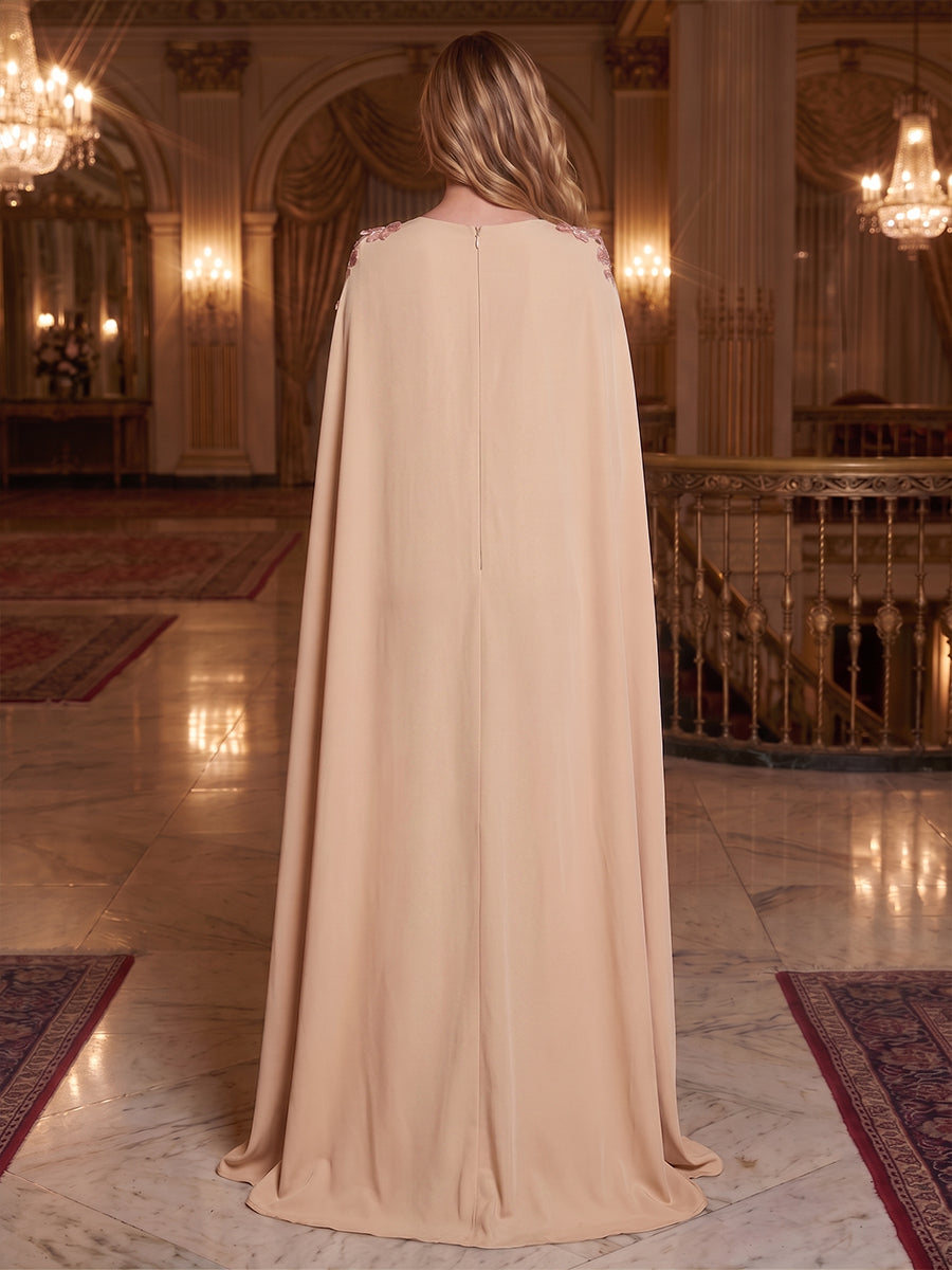 Chiffon Sheath Square Neck Cape Ruched Evening Dresses