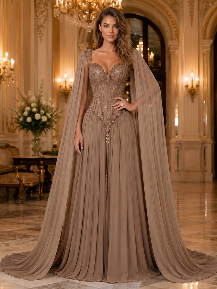 Chiffon A Line Sweetheart Sequin Pleats Evening Dresses