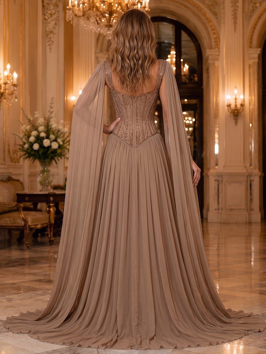 Chiffon A Line Sweetheart Sequin Pleats Evening Dresses