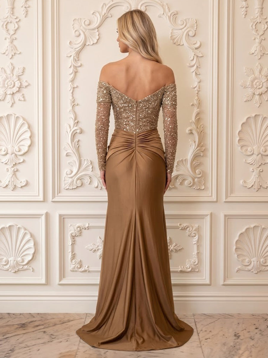 Sequin Mermaid Off the Shoulder Sequin Bow Evening Dresses