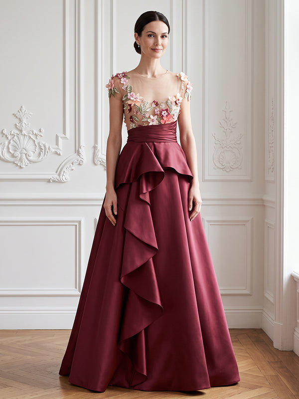 Satin A Line Jewel Neck Ruffles Applique Mother of the Bride Dresses