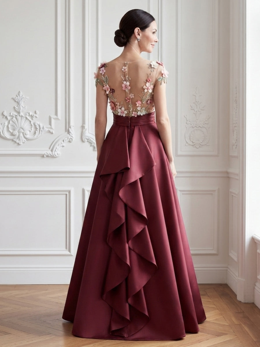 Satin A Line Jewel Neck Ruffles Applique Mother of the Bride Dresses