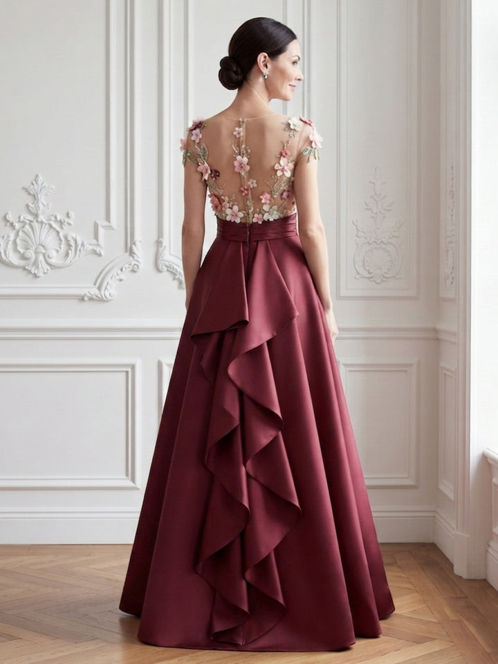 Satin A Line Jewel Neck Ruffles Applique Mother of the Bride Dresses