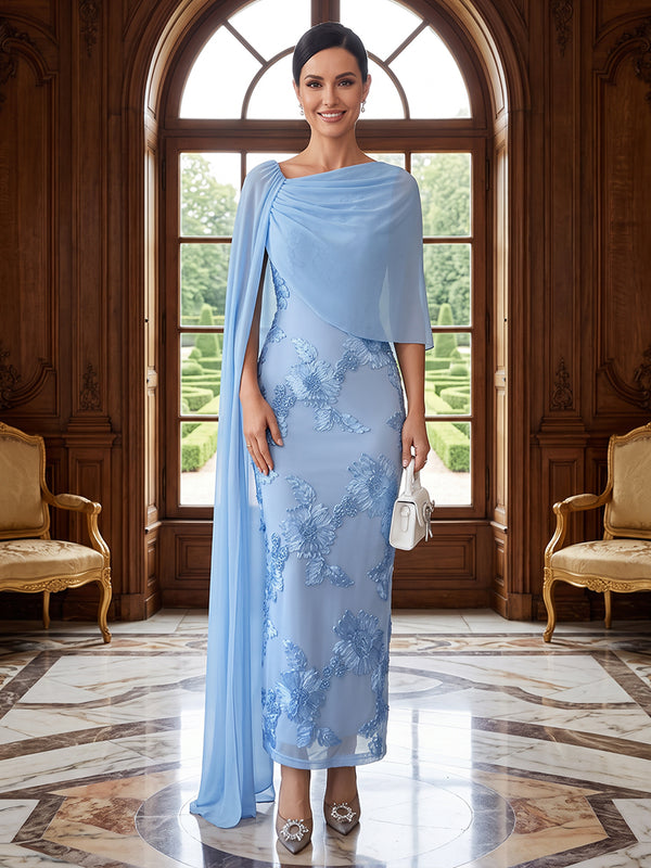 Tulle Mermaid Cowl Neck with Cape Side Drape Mother of the Bride Dresses