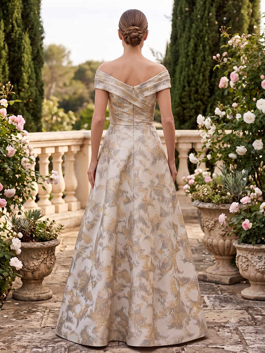 Jacquard A Line Off the Shoulder Pleats Mother of the Bride Dresses
