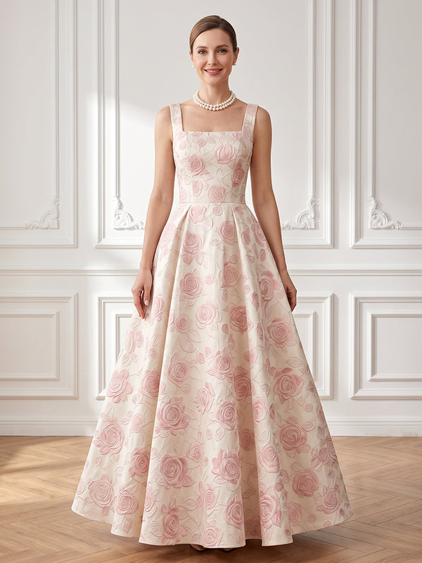 Jacquard A Line Square Neck Spaghetti Straps Mother of the Bride Dresses