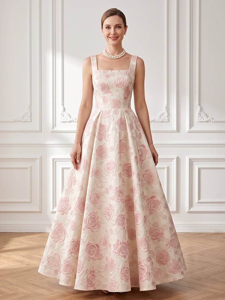 Jacquard A Line Square Neck Spaghetti Straps Mother of the Bride Dresses