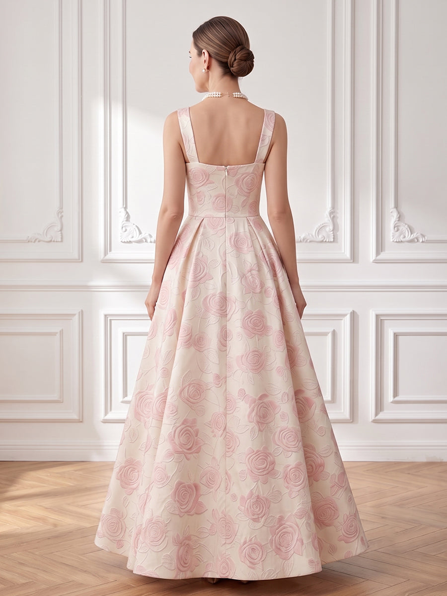 Jacquard A Line Square Neck Spaghetti Straps Mother of the Bride Dresses