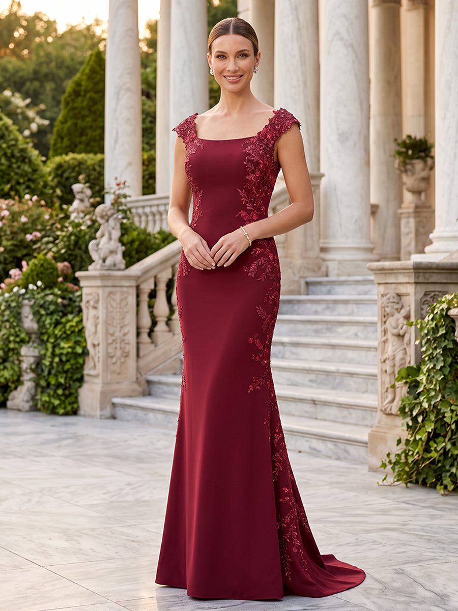 Satin Mermaid Square Neck Spaghetti Straps Mother of the Bride Dresses