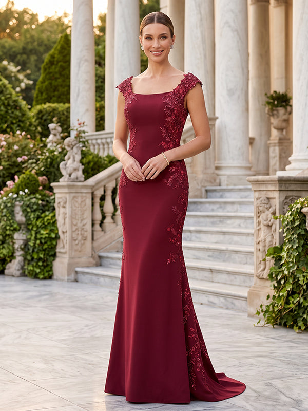 Satin Mermaid Square Neck Spaghetti Straps Mother of the Bride Dresses