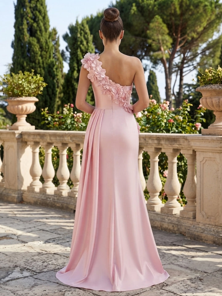 Satin A Line One Shoulder Sash Mother of the Bride Dresses