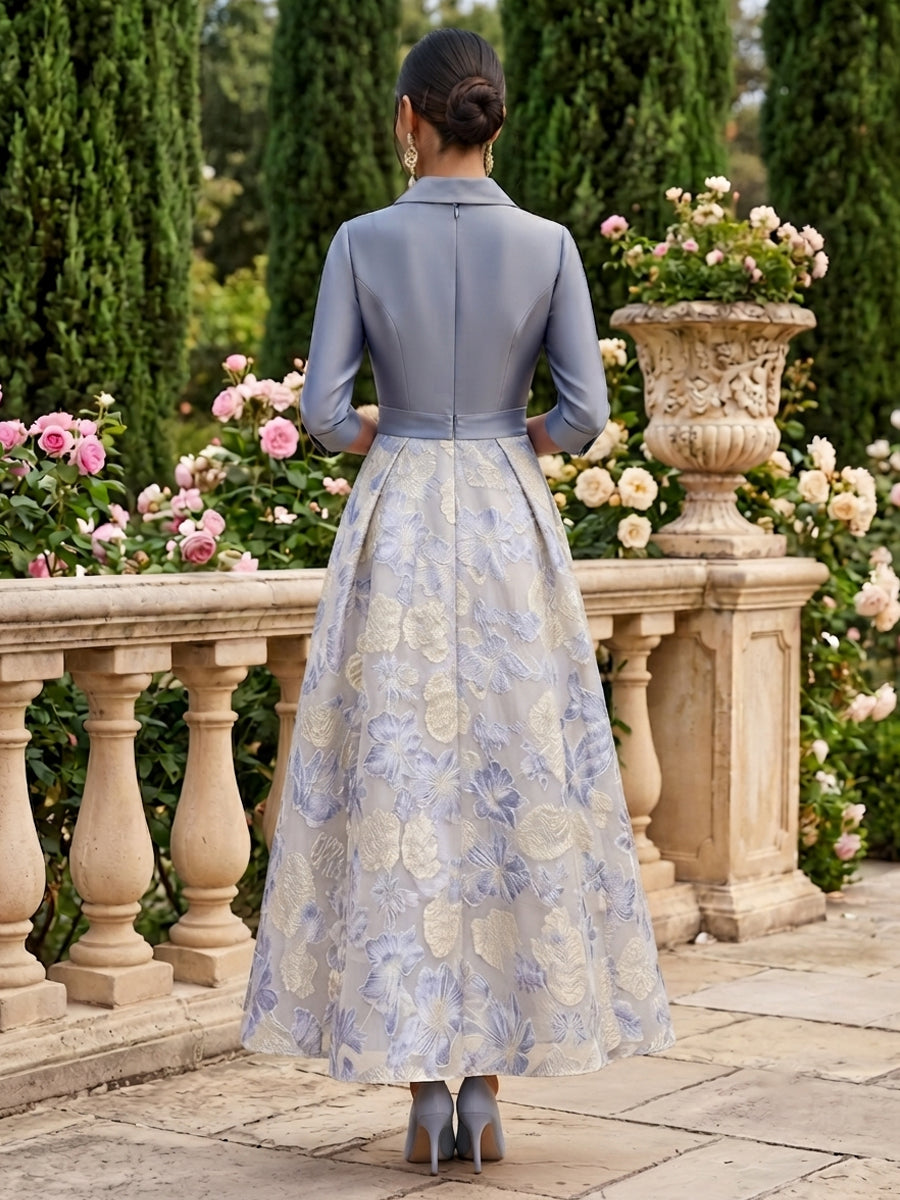 Satin A Line Lapel Collar Floral Embroidery Mother of the Bride Dresses