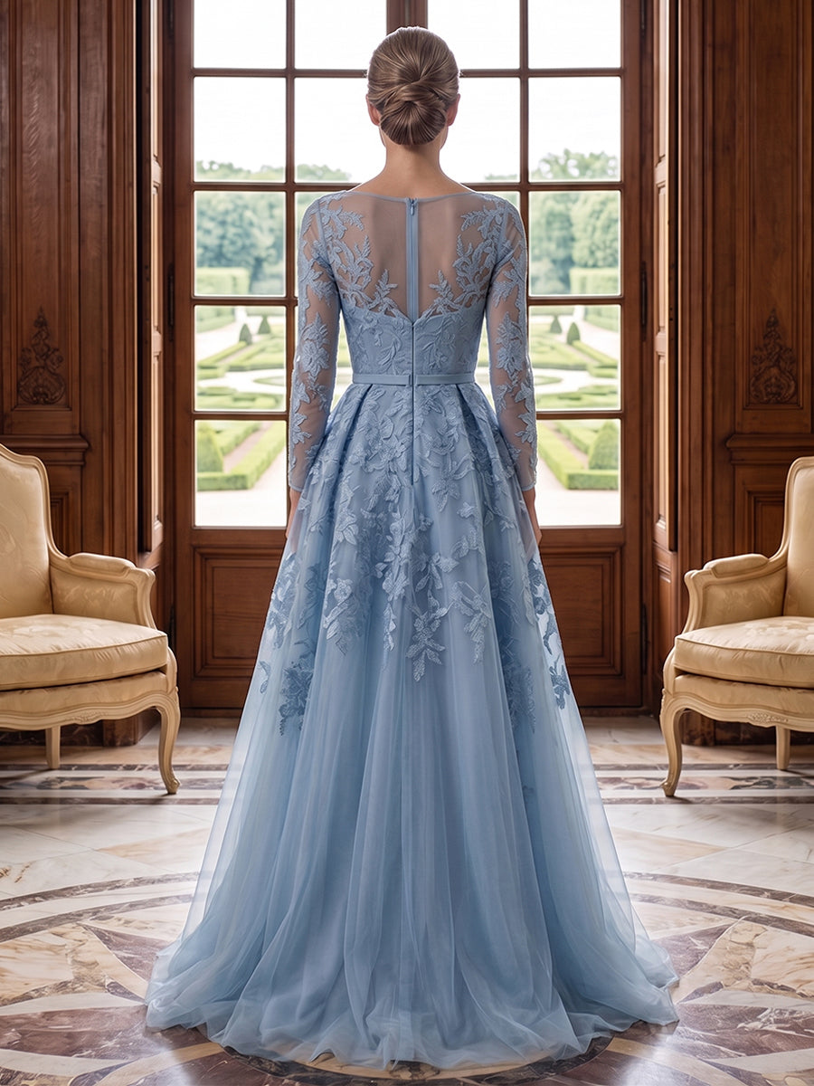 Tulle A Line Jewel Neck Lace Appliques Floral Mother of the Bride Dresses