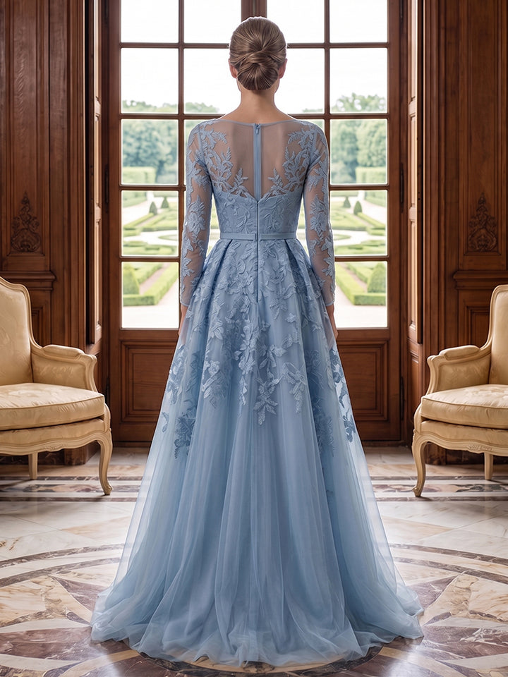 Tulle A Line Jewel Neck Lace Appliques Floral Mother of the Bride Dresses
