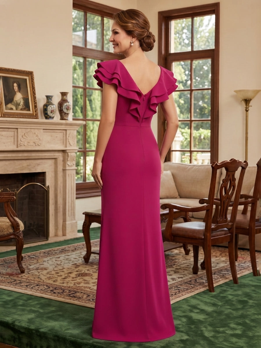 Satin Mermaid Off the Shoulder Ruched Waist Side Slit Mother of the Bride Dresses