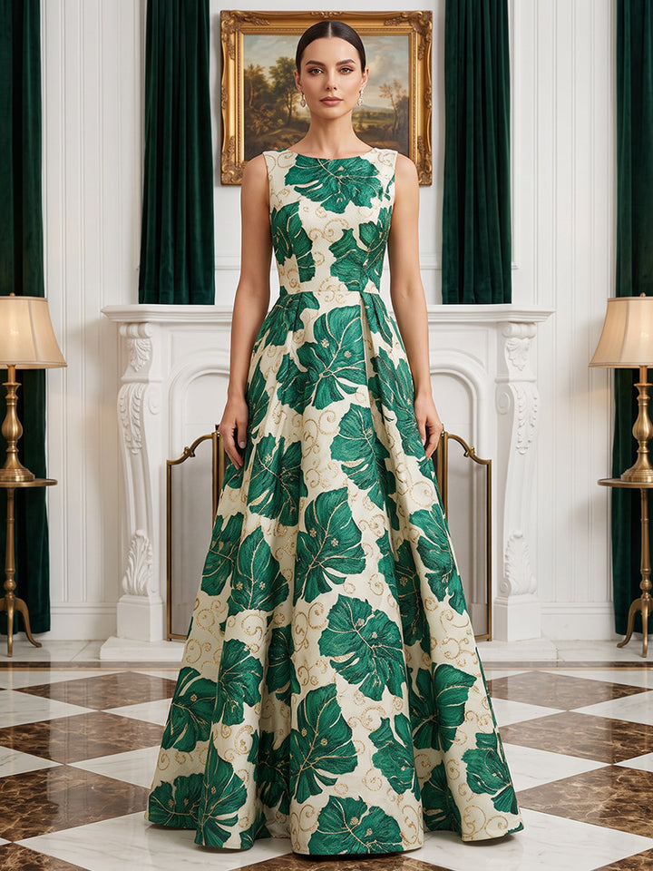 Jacquard A Line Jewel Neck Floral Mother of the Bride Dresses