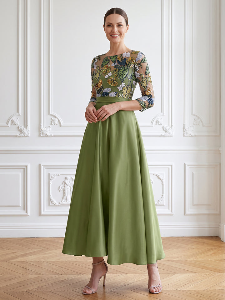 Satin A Line Jewel Neck High Waist Mother of the Bride Dresses