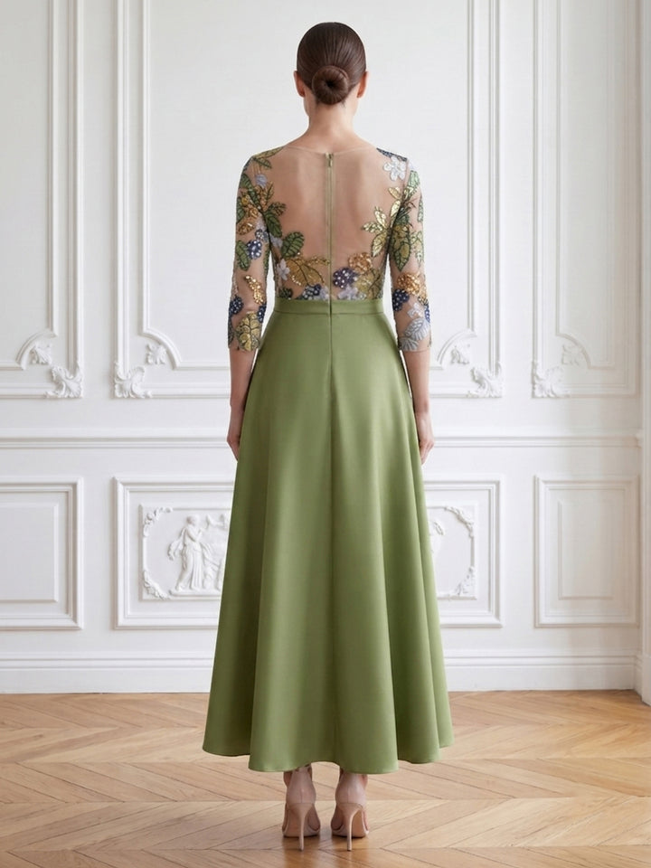 Satin A Line Jewel Neck High Waist Mother of the Bride Dresses