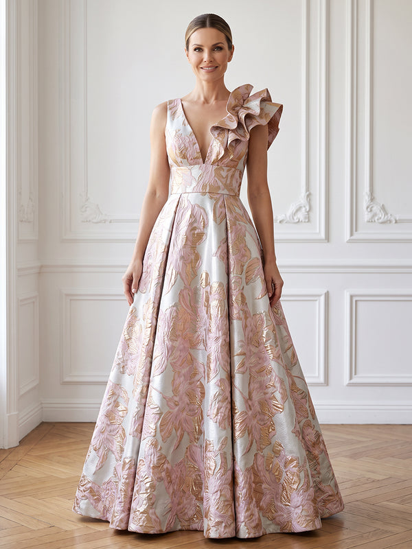 Jacquard A Line V Neck High Waist Mother of the Bride Dresses