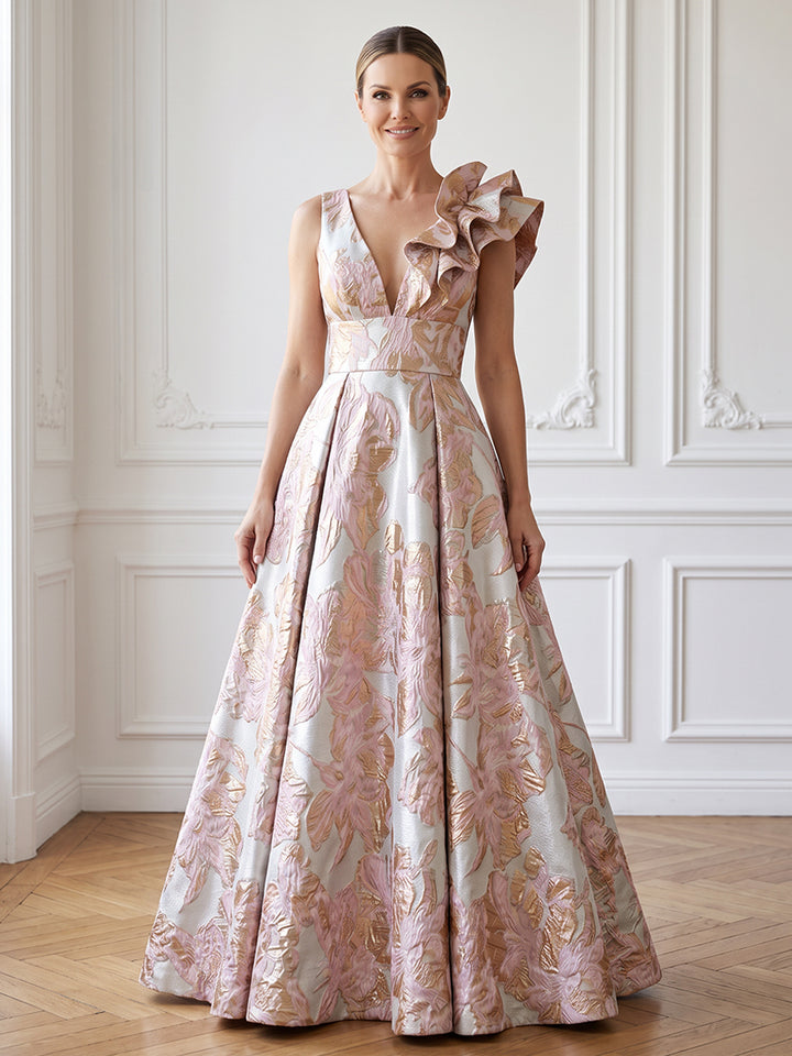 Jacquard A Line V Neck High Waist Mother of the Bride Dresses