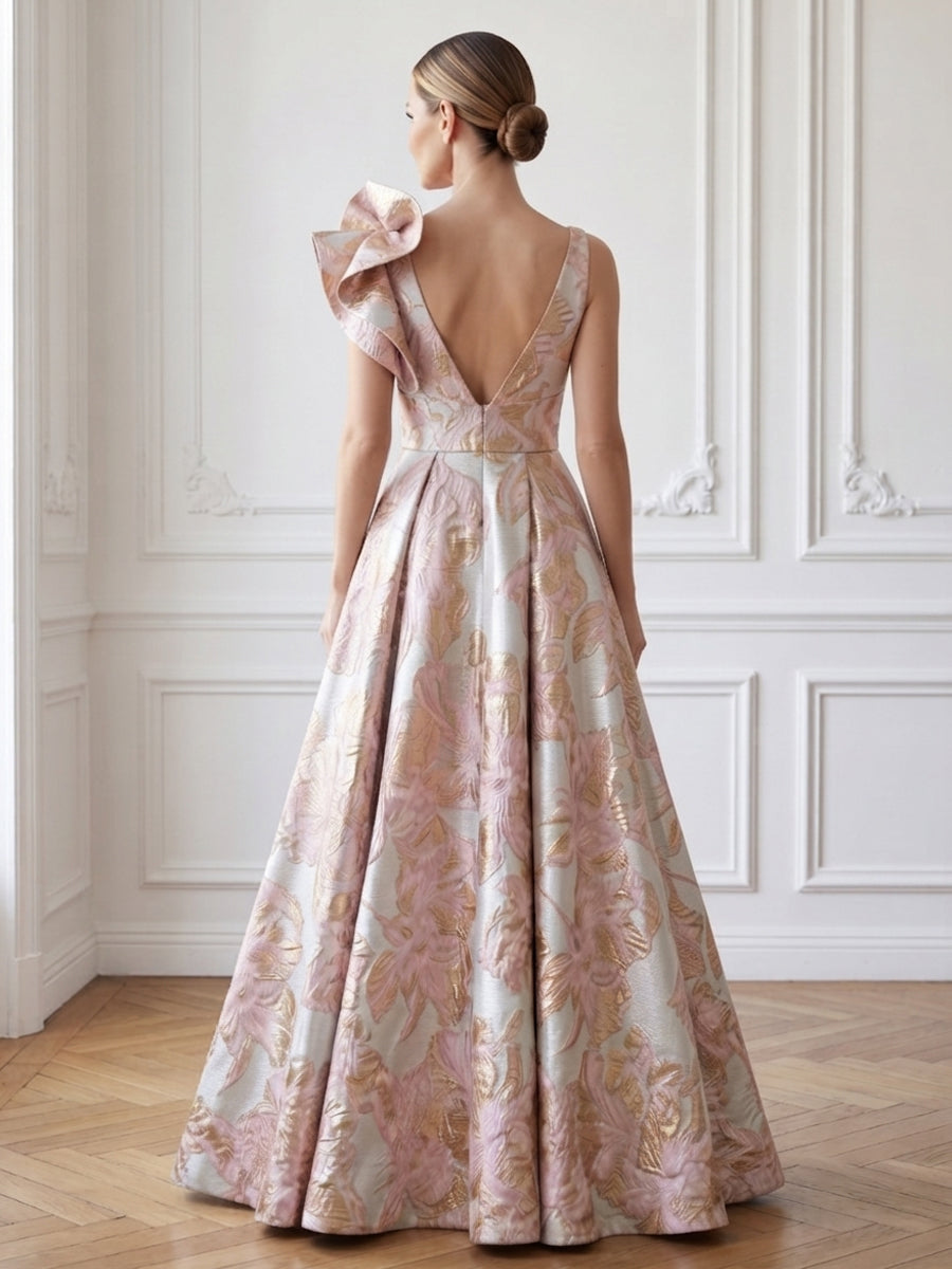 Jacquard A Line V Neck High Waist Mother of the Bride Dresses