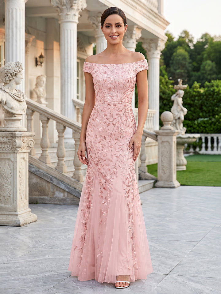 Sequin Floral Mermaid Off the Shoulder Sequin Embroidery Mother of the Bride Dresses