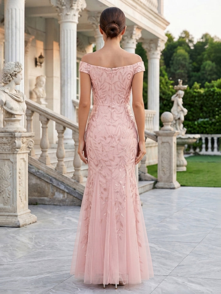 Sequin Floral Mermaid Off the Shoulder Sequin Embroidery Mother of the Bride Dresses