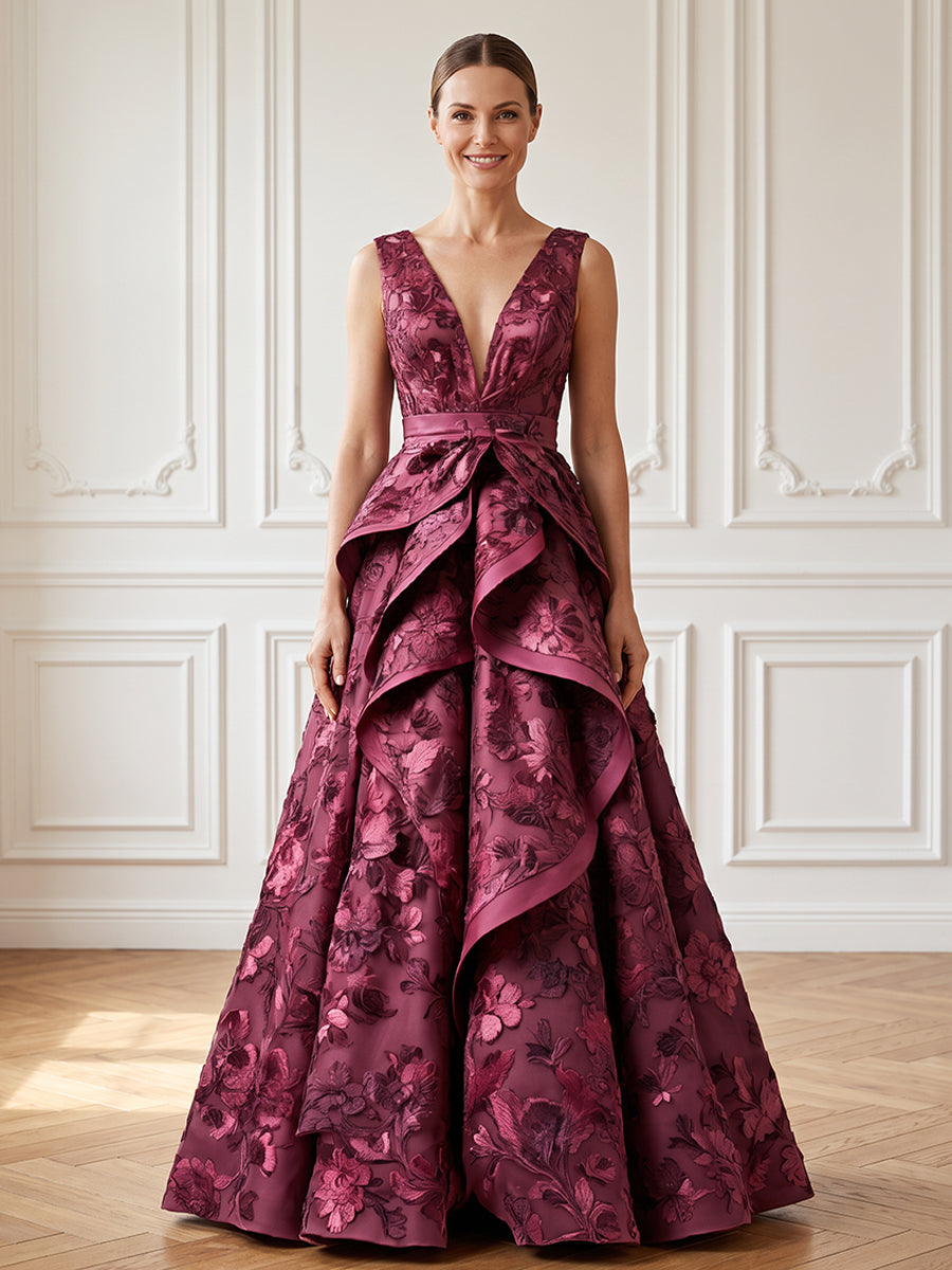 Satin A Line V Neck Ruffles High Waist Mother of the Bride Dresses
