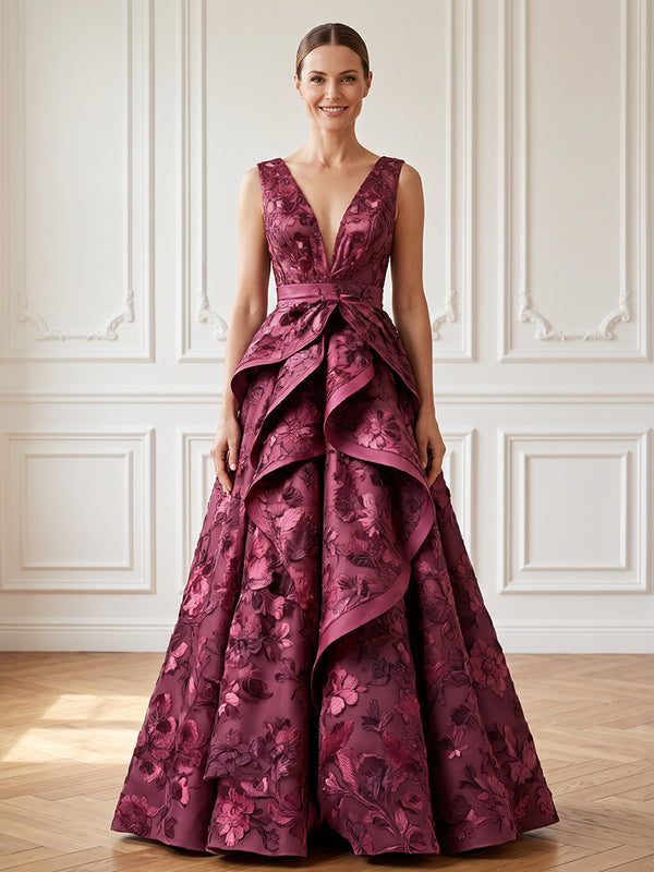 Satin A Line V Neck Ruffles High Waist Mother of the Bride Dresses