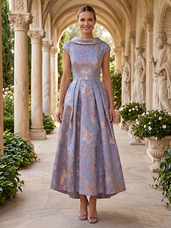 Jacquard A Line Cowl Neck Pleats High Waist Mother of the Bride Dresses