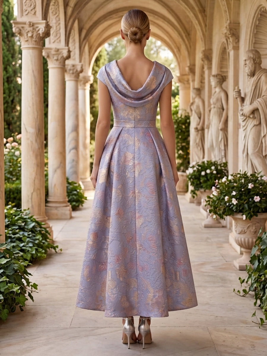 Jacquard A Line Cowl Neck Pleats High Waist Mother of the Bride Dresses