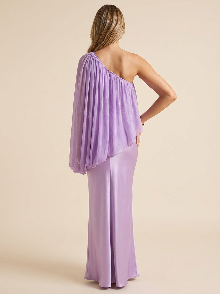 Satin Sheath One Shoulder Floor Length Cocktail Dresses
