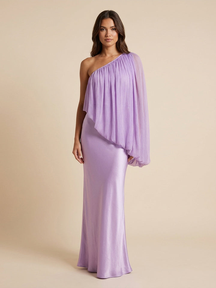 Satin Sheath One Shoulder Floor Length Cocktail Dresses