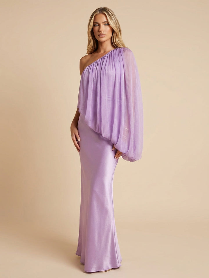 Satin Sheath One Shoulder Floor Length Cocktail Dresses