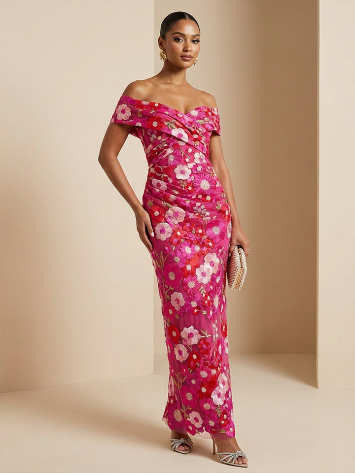 Embroidered Mermaid Off the Shoulder Floor Length Cocktail Dresses