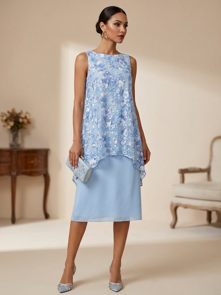Chiffon A Line Scoop Neck Tea Length Cocktail Dresses