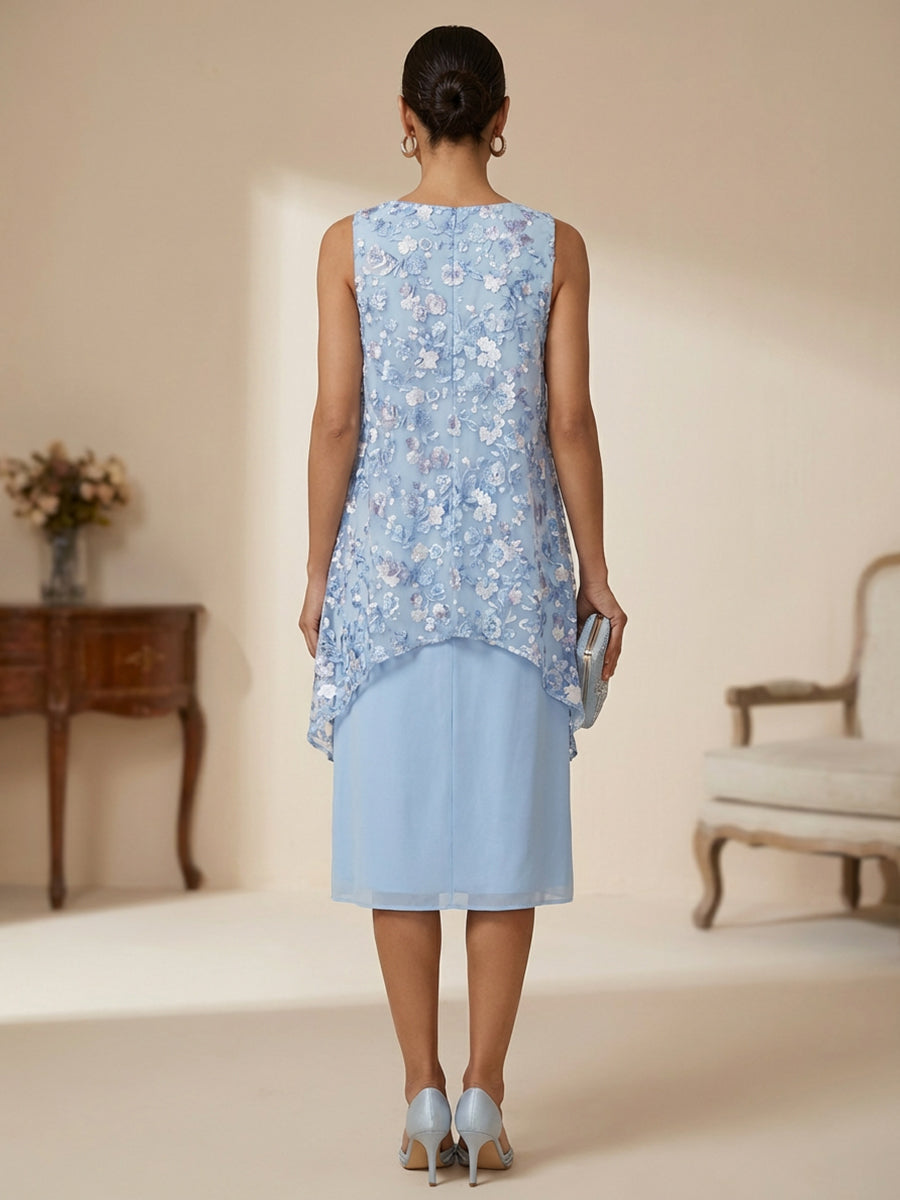 Chiffon A Line Scoop Neck Tea Length Cocktail Dresses