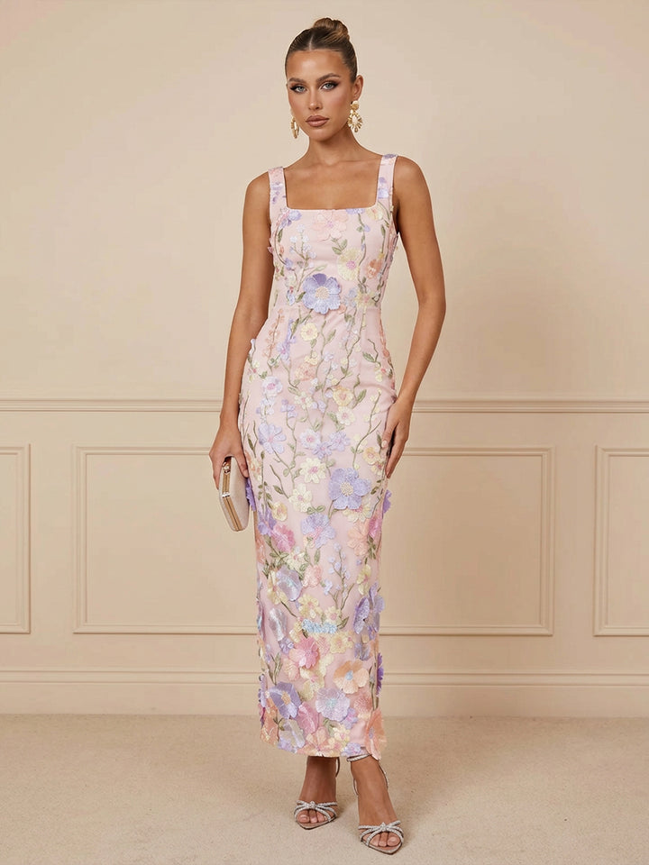 Satin Bodycon Square Neck Floor Length Cocktail Dresses