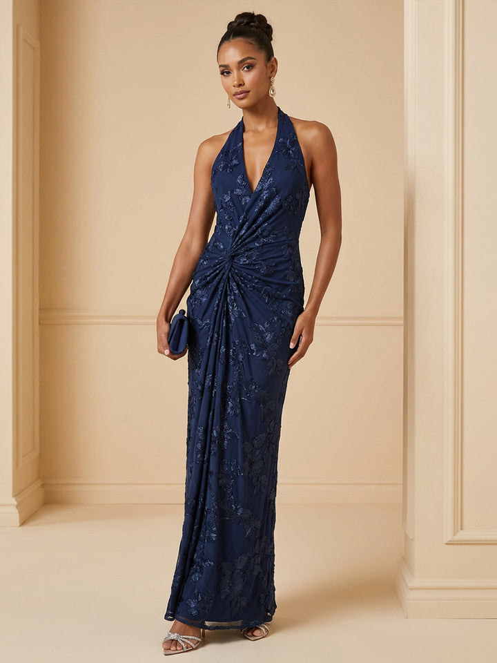 Embroidered Mermaid V Neck Floor Length Cocktail Dresses