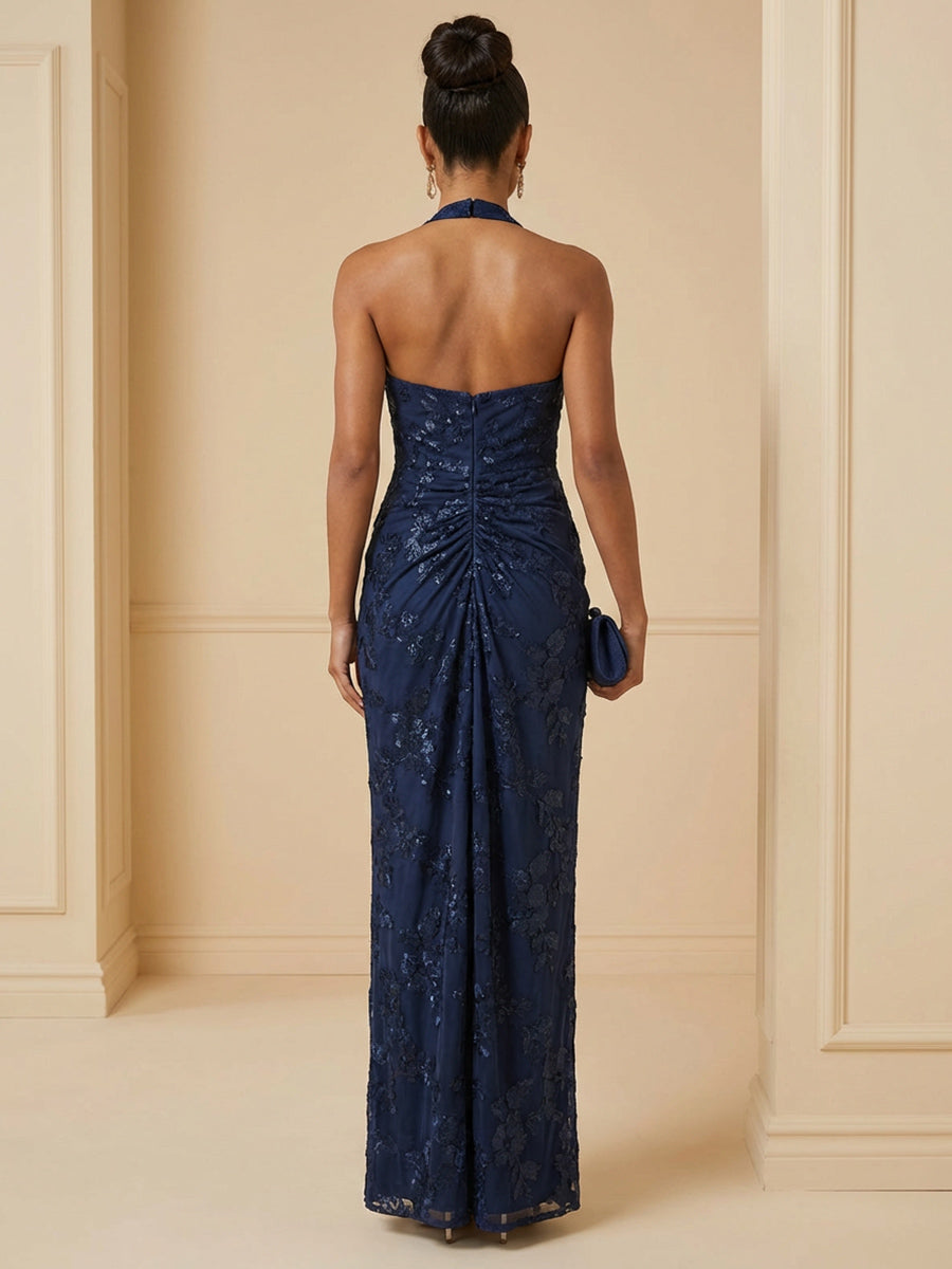 Embroidered Mermaid V Neck Floor Length Cocktail Dresses