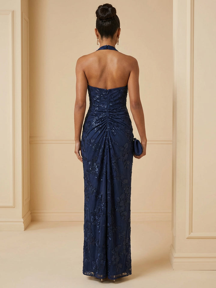 Embroidered Mermaid V Neck Floor Length Cocktail Dresses